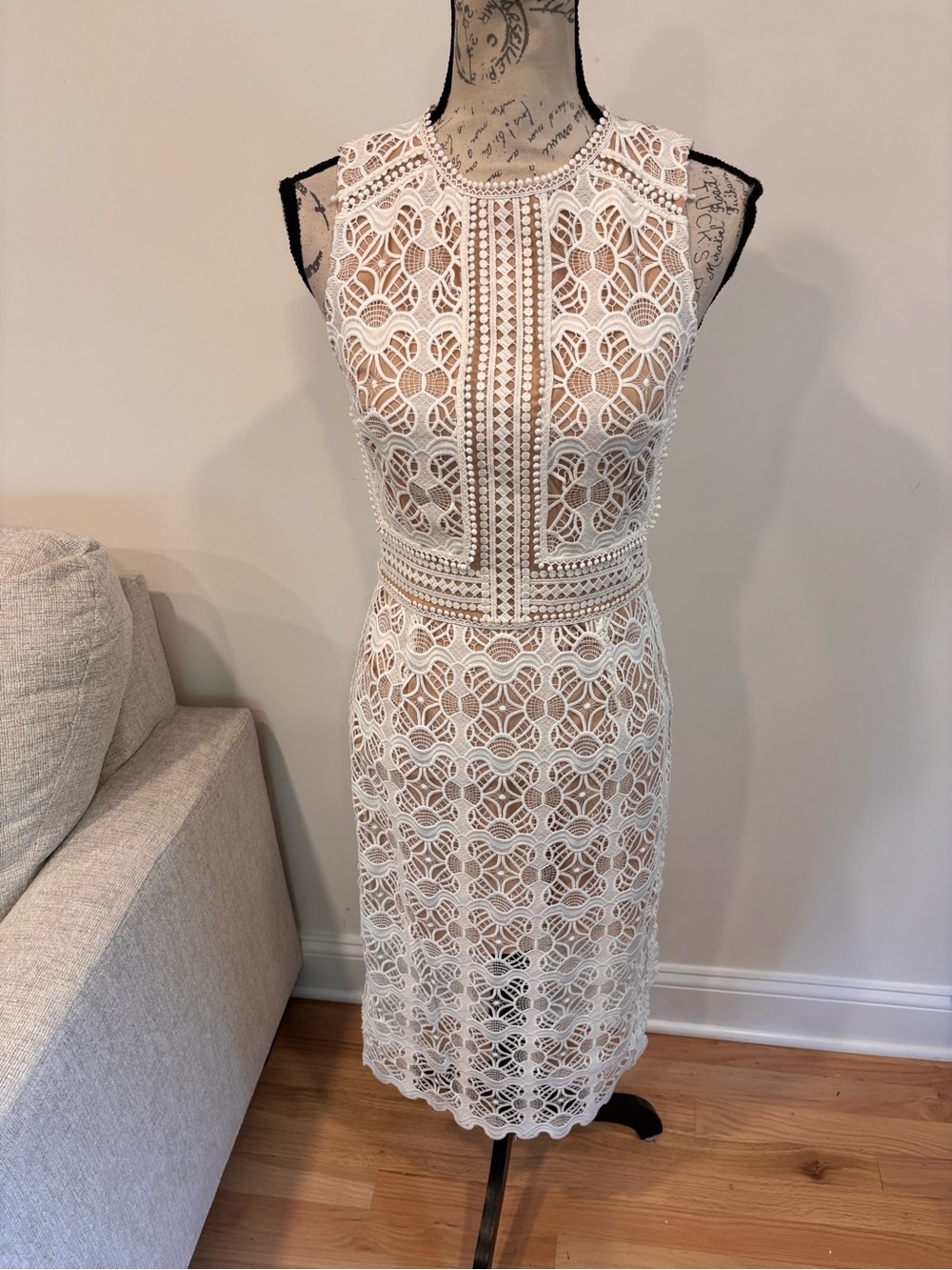 Reiss Coral Lace Slim Fit Midi Dress in white size US 4 NWT - Picture 6 of 14